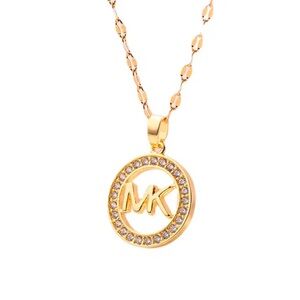 Gold Pendant Necklace with Crystal Accents